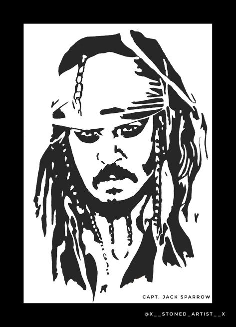 Silhouette illustration of Johnny Depp's Jack Sparrow from Pirates of the Caribbean Pirates Of The Caribbean Silhouette, Jack Sparrow Black And White, Jack Sparrow Silhouette, Jack Sparrow Illustration, Pirates Of The Caribbean Drawings, Jack Sparrow Painting, Jack Sparrow Dibujo, Jack Sparrow Tattoo, Capt Jack Sparrow