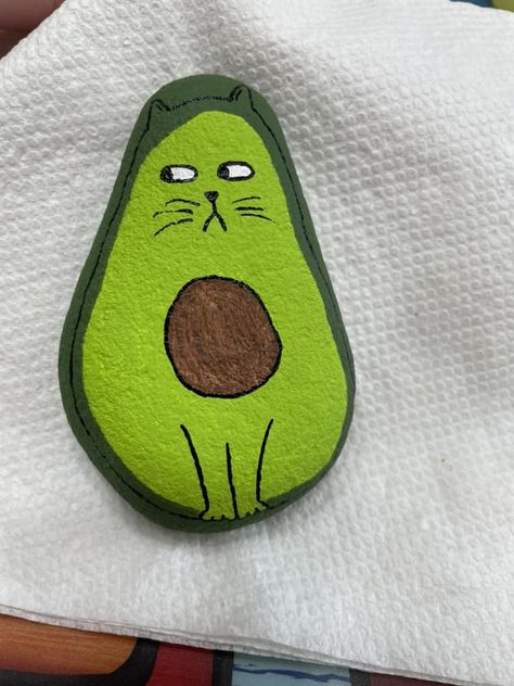 painting rocks! | Avogato & Quack 😜 Avocado Painted Rock, Cat Rock Painting Ideas, Avocado Painting, Diy Rock Art, Rock Painting Designs, Rock Art, Painted Rocks, Cow, Design