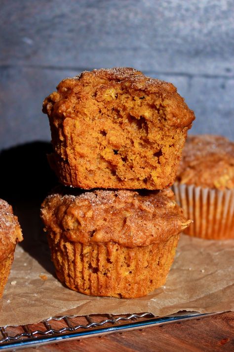 Pumpkin Oatmeal Muffins - Taffey Bakery Fluffy Pumpkin Muffins, Pumpkin Maple Muffins, Bakery Style Pumpkin Muffins, Oatmeal Pumpkin Muffins, Sour Cream Banana Muffins, Taffey Bakery, Apple Breakfast Cake, Pumpkin Oat Muffins, Best Banana Muffin Recipe