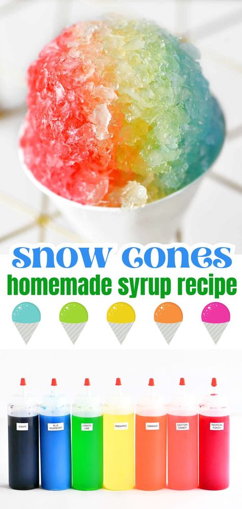 Snow cones with homemade syrup recipe. Cotton Candy Snow Cone Syrup Recipe, How To Make Snow Cone Syrup, Sno Cone Syrup Recipe, Snow Cone Flavors, Homemade Snow Cone Syrup, Snow Cone Syrup Recipe, Sno Cone Syrup, Homemade Snow Cones, Snow Cones Recipes