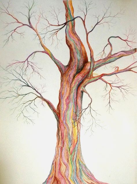 Colored pencil drawing of tree. Tree Color Pencil, Trees Art Drawing, Outdoor Drawing, Art 101, Pencil Trees, Tree Drawings Pencil, Teen Art, Tree Sketches, Tree Artwork