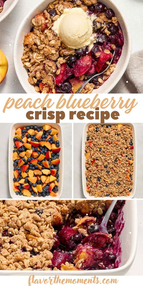 Peach Blueberry Crisp Peach Blueberry Crisp, Blueberry Crisp Recipe, Blueberry Filling, Dessert Summer, Blueberry Crisp, Peach Blueberry, Dessert Vegan, Juicy Peach, Oat Crumble