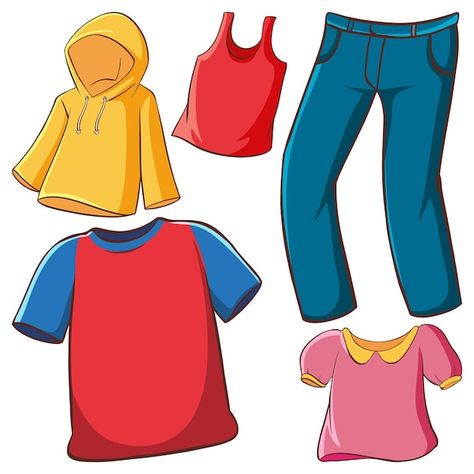 Free vector set of clothes isolated | Free Vector #Freepik #freevector Clothes Clipart, Track Outfits, Cartoon Clothes, Clothes Cartoon, 8 Martie, Cartoon Svg, Art Clothing, Art Cartoon, Cartoon Outfits