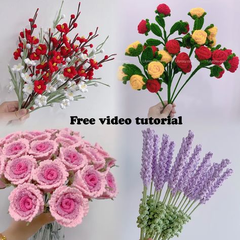 Free crochet flowers free video tutorials, including focal flowers, filler flowers, line flowers and all kinds of leaves Help you create your own bouquet💐 #crochetflowerpatterns #crochetflower #crochetpatterns #crochettutorials #lilyrosyflower #flowersformom #flowersforher Free Crochet Flowers, Focal Flowers, Line Flowers, Filler Flowers, Flowers For Mom, Crocheted Items, Line Flower, Crochet Flower Patterns, Free Videos