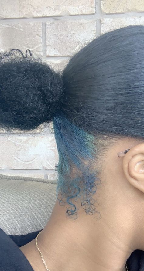 Blue Skunk Stripe, Slick Back Bun Natural Hair, Under Colour, Blueberry Hair, Colour Hairstyles, Slick Styles, Weave Hair Color, Hair Stripes, Weave Hairstyles Braided