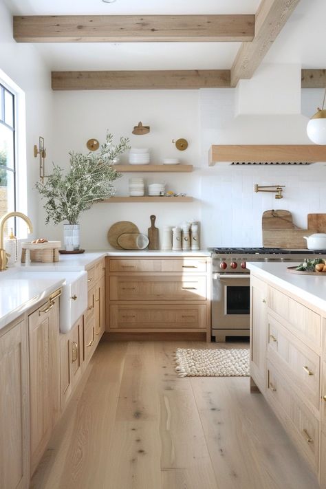 Nail the Simple Organic Modern Kitchen Look with These 15 Essentials Kitchen Arched Doorway, Light Earthy Kitchen, Organic Modern Apartment Kitchen, Organic Neutral Modern Home, Country Kitchen Modern, California Cool Kitchen, Kitchen White And Wood Modern, Neutral Home Design, Houses Interior Kitchen