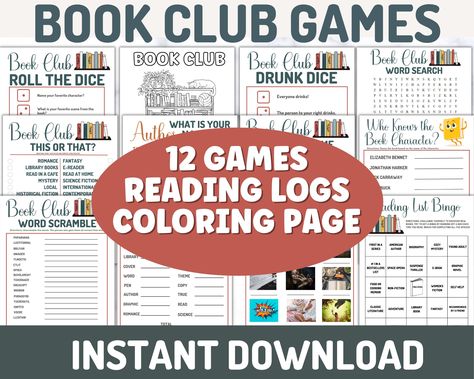 Pen Name Generator, Book Club Games, Reading Group Activities, Club Games, Book Club Activities, Bingo Books, Meeting Games, Printable Party Games, Book Club Parties