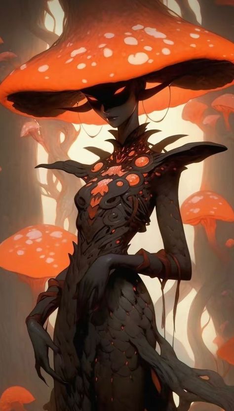 Gau (Red Cap) Mushroom Goddess Art, Myconid Character Art, Myconid Dnd, Mushroom Druid, Mushroom Character Design, Mushroom Fantasy Art, Toga Twice, Fey Creatures, Mushroom Woman