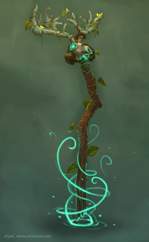 ArtStation - Druid Staff , Kara Woods Kul Tiran Druid, Fantasy Staff Wood, Druid Staff, Wood Staff, Staff Magic, Dnd Druid, Wizard Staff, Tree Aesthetic, Night Elf