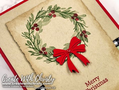 Diy Crafts Tutorials, Cottage Wreath, Stamped Christmas Cards, Handmade Christmas Card, Free Card, Stampin Up Christmas Cards, Stampin Up Christmas, 2023 Christmas, Christmas Cards Handmade