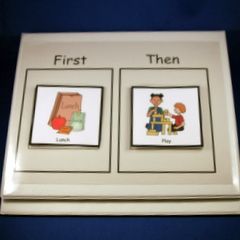 Basic First/Then chart.  I normally have first "working time" and the student chooses an incentive from his/her choice board for the then side. First Then Chart, First Then Board, Positive Behavior Support, Visual Schedules, Visual Strategy, Social Stories Preschool, Self Contained Classroom, Behavior Interventions, Calming Activities