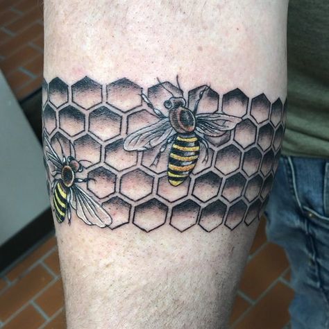 Geometric Hexagon Tattoo, Comb Tattoo, Hexagon Tattoo, Honeycomb Tattoo, Peoria Illinois, Warehouse District, Band Tattoo, Bee Art, Tattoo Inspo