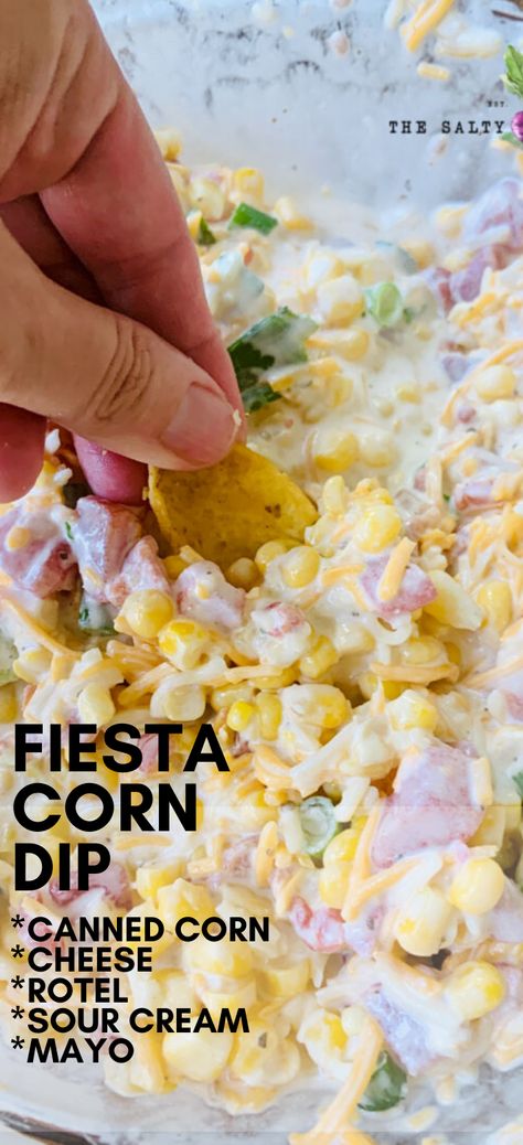 Mexican Corn Dip With Rotel, Things To Make For A Party, Mexi Corn Dip With Cream Cheese, Sweet Corn Dip With Cream Cheese, Mexicorn Dip Recipe With Rotel, Fiesta Corn Dip With Rotel, Snacks For Party Dips, Rotel Corn Dip Cream Cheese, Fresh Corn Dip Recipe