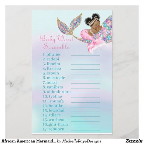 Mermaid Baby Shower Ideas, Mermaid Baby Shower Theme, African American Mermaid, Baby Shower Activity, Baby Shower Game Cards, Unicorn Mermaid, Tropical Baby Shower, Mermaid Baby, Mermaid Baby Showers