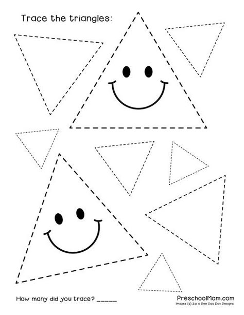 Trace Triangle Worksheet, Triangle Tracing Free Printable, Tracing Triangles Worksheet, Shape Tracing Worksheets Preschool Free, Easy Tracing Worksheets, Shape Tracing Printables Free, Triangle Worksheet Preschool, Pre Writing Worksheets Free, Triangle Activity