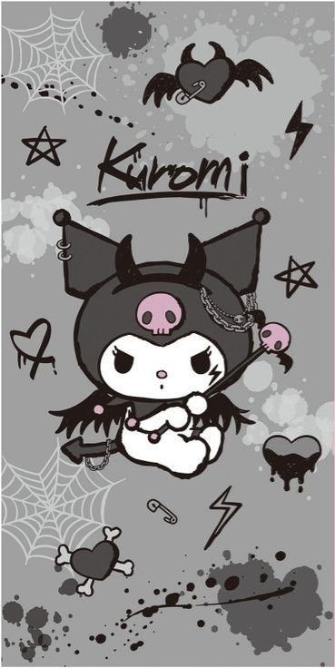 Goth Hello Kitty Aesthetic Wallpaper, Kuromi Aesthetic Wallpaper Dark, Goth Hello Kitty Wallpaper, Kuromi Dark Wallpaper, Kuromi Wallpaper Black, Kuromi Wallpaper Ipad, Dark Hello Kitty Wallpaper, Goth Hello Kitty Aesthetic, Goth Kuromi