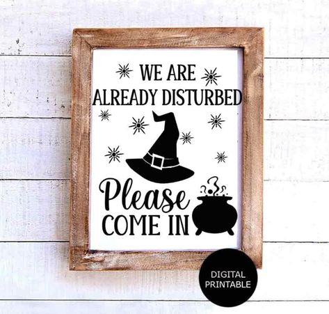 Witchy Welcome Halloween Printable, a delightful addition to your Halloween decor. This printable features a charming and whimsical witch hat and cauldron design that is sure to bring a smile to your face. perfect for those who enjoy DIY projects and want to add a personal touch to their Halloween decorations. The Funny  Halloween Printable is easy to use and can be printed from the comfort of your own home. Add a touch of humor to your Halloween festivities at home or work. PLEASE READ FULL DES Funny Halloween Signs, Come In Sign, Desk Wall Decor, Whimsical Witch, Wall Decor Halloween, Witch Signs, Chalk Sign, Desk Wall, Halloween Festivities