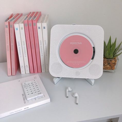 @kthcollector posted on Instagram: “i’m in love with this cd player 🥺 . use the code “kthcollector” when you order from cokodive and…” • See all of @kthcollector's photos and videos on their profile. Dorm Room Crafts, Bt21 Merch, Cd Wall, Portable Music Player, Spotify Playlists, Hifi Speakers, Bts Merch, Kpop Merch, Instagram Theme