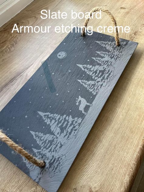 Etched Gifts, Family Dinner Party, Slate Board, Slate Cheese Board, Wood Burn Designs, Snowy Scene, Christmas Tray, Laser Engraved Gifts, Christmas Crafts For Gifts