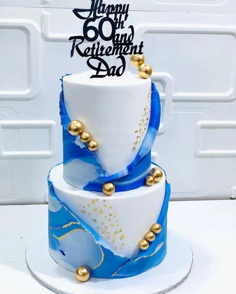 2 Tier Cakes For Men, Fondant Cake For Men, 2 Tier Cake Designs For Men, Fondant Cake Designs For Men, Blue 2 Tier Cake, Fondant Cakes Birthday Men, Two Tier Fondant Cake, Mens 70th Birthday Cake, Two Tier Cake For Men