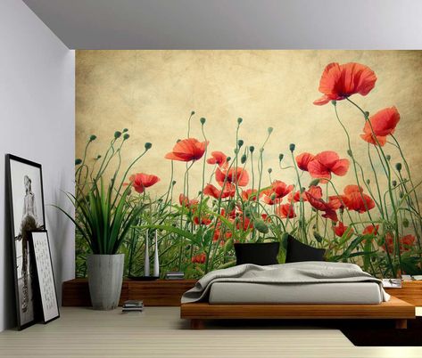 Picture Sensations wall mural is a peel & stick canvas-like polyester fabric, that can be installed on any non-porous flat surface in any weather condition. The materials used for these Wall murals are safe, non-toxic, and biodegradable. Picture Sensations will not leave a sticky residue on 99% of surfaces when removed. They will not rip, … Field Of Poppies, Vintage Paper Textures, Garden Mural, Large Wall Murals, Fabric Wall Decals, Large Wallpaper, Removable Wall Murals, Mural Wall Art, Mural Painting