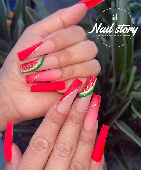 Neon Nails Designs Summer 2024, Neon Red Nails, Nails Verano, Dazzle Nails, Peach Nail Art, Cosmic Nails, Flame Nail Art, Emerald Nails, Tapered Square Nails