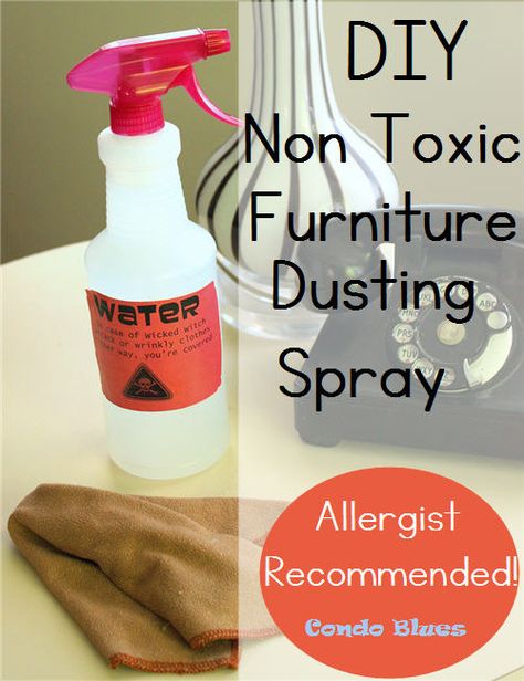 How to make cheap, non toxic and almost free furniture cleaner that's allergy friendly ~ tutorial Cleaning Product Recipes, Homemade Cleaning Recipes, Dusting Spray, Homemade Furniture, Furniture Cleaner, Diy Cleaning Solution, Eco Warrior, Homemade Cleaners, Diy Sprays