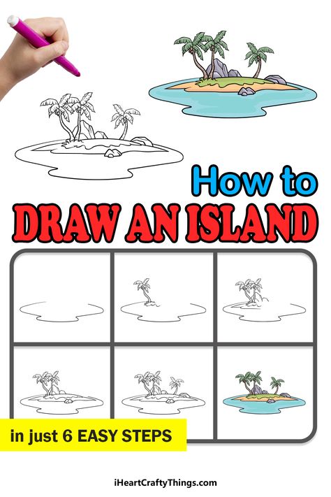 How To Draw An Island, Island Drawing, Landscape Drawing Easy, Super Easy Drawings, Writing Childrens Books, Drawing Cartoon Faces, Drawing Lessons For Kids, Art Therapy Projects, Geometric Design Art