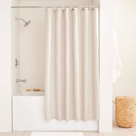 Shower Curtains | West Elm Bamboo Bath Mat, Light Up Vanity, Linen Shower Curtain, Cute Shower Curtains, Modern Shower Curtains, Stables Design, Stone Bath, Modern Shower, Shower Curtain Rings