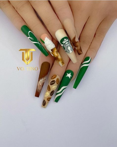 Starbucks Nails, Girls Nail Designs, 3d Nail Art Designs, Fancy Nails Designs, Stylish Nails Designs, Edgy Nails, Nail Art Set, Disney Nails, Girls Nails