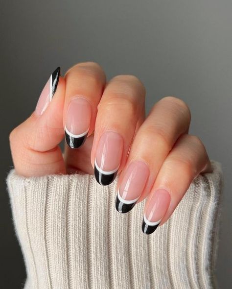 March Nail, Black And White French, Indian Nails, Black And White Nails, Black And White Nail Art, Summer Gel Nails, Squoval Nails, French Tip Nail Designs, Nail Prices