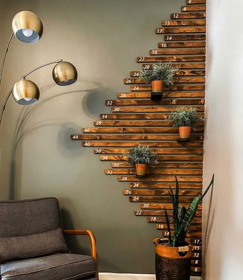 DIY Slat Wall for $25! - The Shady Gal Diy Slat Wall, Minwax Provincial, Chop Saw, Slate Wall, Wall Feature, Wood Slat Wall, Diy Accent Wall, Pine Boards, Wood Accent Wall