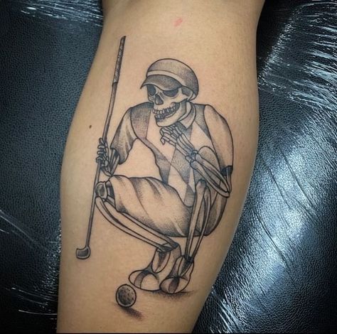 Skeleton Golfing Tattoo, Golf Tattoo, Club Tattoo, Skull Head, Golf Bag, Traditional Tattoo, Golf Bags, Ink Tattoo, Body Art