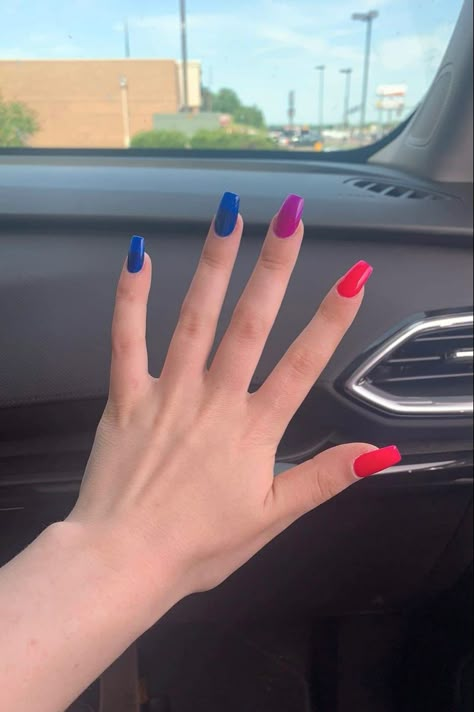 Bisexual Pride Nails Short, Rainbow Press On Nails, Bisexual Nail Designs, Lgbt Nails Designs, Bi Nail Ideas, Bisexual Nails Acrylic, Bi Pride Nails Designs, Bisexual Nail Ideas, Pansexual Nail Art