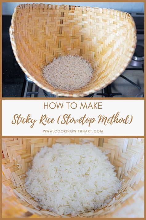 How to Make Sticky Rice (Stovetop Method) - This how-to guide is easy to follow as it explains how to make Thai-style sticky rice step by step. With this, you can make your own soft and fluffy sticky rice to enjoy with grilled meats, Thai salads or any other Thai dishes that you love. Sticky Rice. Sweet Rice. Glutinous Rice. Sticky Rice Recipe. Isan Food. Isaan Food. Thai Food. Easy Thai Recipe. Stovetop Recipe. How To Make Thai Sticky Rice, Lao Sticky Rice, How To Make Sticky Rice, Sticky Rice Thai, Make Sticky Rice, Mango Sticky Rice Recipe, Biko Recipe, Sticky Rice Recipe, Thai Sticky Rice