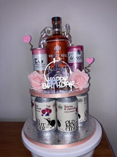 Truly Cake Tower, Energy Drink Cake Tower, Alcohol Tower 21st Birthday, Booze Cake Tower, 21st Birthday Alcohol Cake Tower, Cake Tower, Birthday Drinks, Disney Birthday, Cider