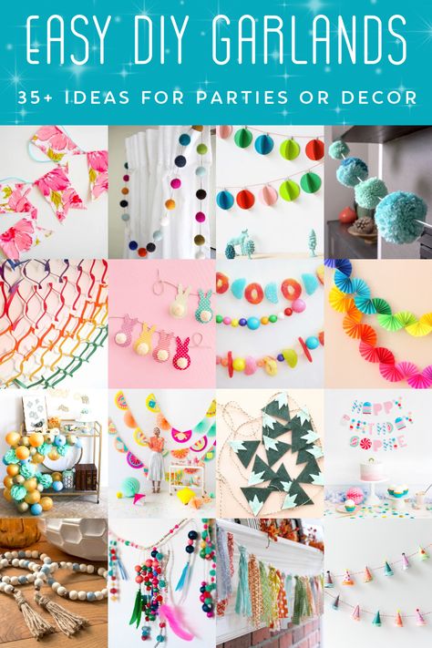 Learn how to make the best and easiest DIY garlands for parties or decor! There are some very unique options for Christmas and more. Flower Garland Diy, Diy Garlands, Tissue Paper Decorations, Tissue Paper Garlands, How To Make Garland, Paper Flower Garlands, Diy Birthday Banner, Paper Party Decorations, Felt Yarn