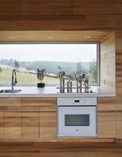 Photo 5 of 13 in Lights Will Guide You Home - Dwell Kitchen Window Design, Rustic Kitchen Cabinets, Drop In Sink, Wood Cabinet, Wood Counter, Cooktops, Kitchen Inspiration Design, Pantry Design, Modern Cabin