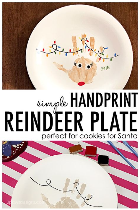 Santas Cookie Plate Diy, Christmas Plates Kids, Reindeer Plates, Diy Christmas Plate, Personalized Christmas Plates, Handprint Reindeer, Plate For Santa, Santa Camera, Baby Christmas Crafts