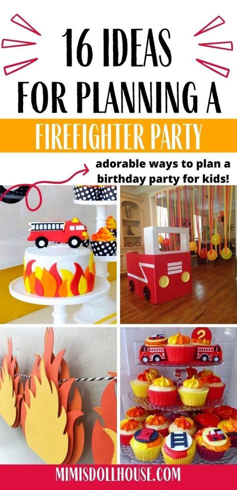 Firetruck Birthday Dessert Table, Fire Truck Two Birthday, Fireman 2nd Birthday Party, Fire Fighter Party Games, Fireman Theme Birthday Party, Fire Truck Birthday Games, 3rd Birthday Fire Truck Theme, Blippi Firetruck Party, Fire Truck Birthday Party Ideas Games