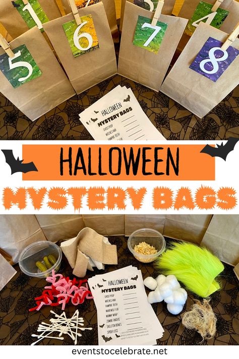 This is a kid friendly version of the Halloween game where you stick your hand in a bag and try to guess the contents! Super easy and super fun Guess What It Is Halloween Game, Halloween Party Ideas Elementary School, Guess Whats In The Box Halloween Game, Halloween Party Guessing Game, Halloween Party School Ideas, Halloween Guess Whats Inside, Guess The Food Halloween Game, Halloween Kindergarten Party Ideas, Halloween Class Party Games 1st Grade