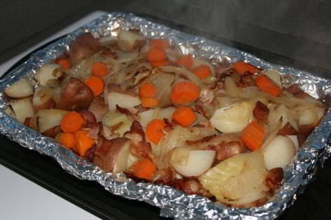 This recipe was made by students to cook the potatoes and cabbage they harvested from the school garden. It's delicious as a main dish or perfect as a side. Carrots In Oven, Ham And Cabbage, Baked Cabbage, Cabbage And Potatoes, Potatoes In Oven, Chicken And Cabbage, Potato Bake, Bacon Potato, Roasted Cabbage