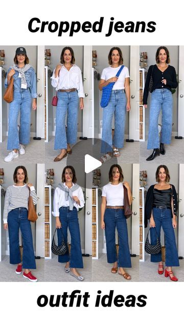 Ankle Crop Jeans Outfit, High Waist Cropped Jeans Outfit, Outfits With Wide Leg Cropped Jeans, Wide Leg Jeans Cropped Outfit, Where Should Cropped Jeans Hit, Shoes To Wear With Cropped Jeans, How To Style Cropped Jeans, Straight Leg Cropped Jeans Outfits, Kick Crop Jeans Outfit