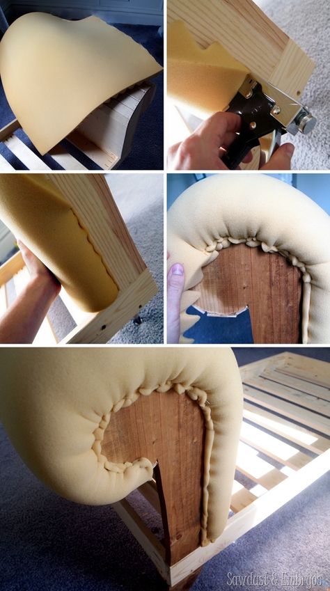 Diy Toddler Bed, Diy Furniture Upholstery, Furniture Reupholstery, Upholstered Couch, Couch Upholstery, Reupholster Furniture, Upholstery Diy, Diy Couch, Diy Sofa