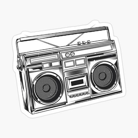 Boombox Drawing, Penguin Tattoo, Old School Radio, Boom Box, Music Stickers, Music Tattoo, Audio Music, Tape Recorder, Music Tattoos