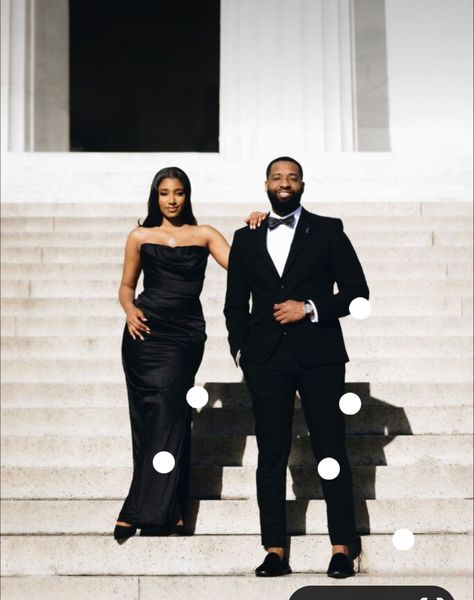 Classy Photoshoot Ideas Couple, Braids Engagement Photo, Black On Black Engagement Photos, Powerful Engagement Photos, Column Engagement Pictures, Engagement Photo Shoot Black Couple, Engagement Shoot Ideas Black Couples, Elegant Engagement Photos Black Couples, Couple Photoshoot Formal