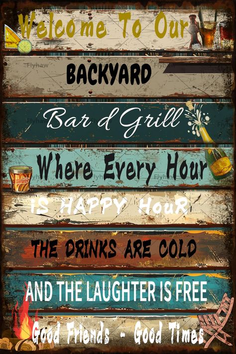 PRICES MAY VARY. Size And Material: This backyard bar metal tin sign measures 8x12 inches, suitable for any size space. backyard bar metal tin posters are made of stainless steel tin/iron with beautifully printed patterns and text to give the metal tin decorations more character, and the durable material makes it last longer. Installation And Placement: this backyard bar metal tin sign comes with pre-drilled screw holes for easy hanging on any surface. If you have outdoor decoration needs, you c Camping Rules Sign, Tin Decorations, Backyard Grilling Area, Backyard Signs, Deck Balcony, Camping Rules, Patio Signs, Bar Metal, Backyard Grilling