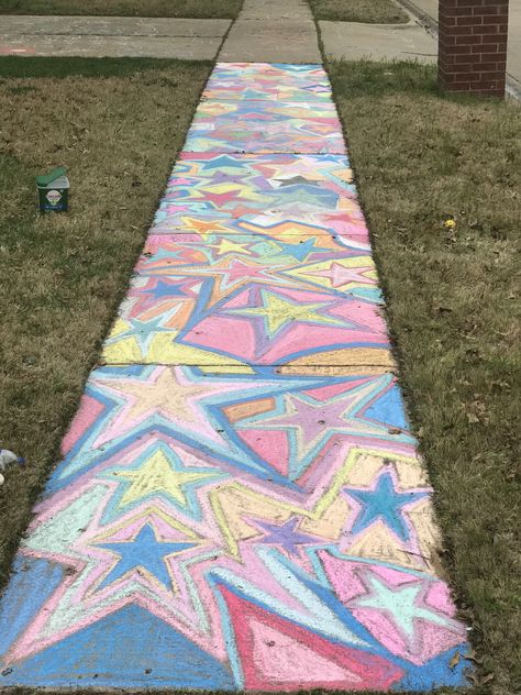 Blue Chalk Art, Chalked Parking Spot, Sidewalk Chalk Mural, Chalk Sidewalk Art, Chalk Ideas Aesthetic, Chalk Mural Sidewalk, Chalk Bored Designs, Chalk Driveway, Aesthetic Chalk Art