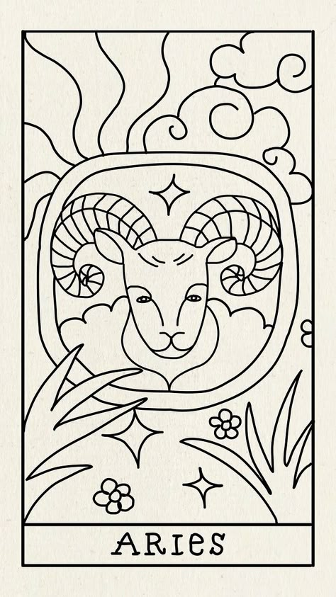 Tarot Card Line Art, Aries Animal, Arte Aries, Aries Tarot, Star Sign Art, Aries Star Sign, Aries Art, Animal Zodiac, Vector Doodle