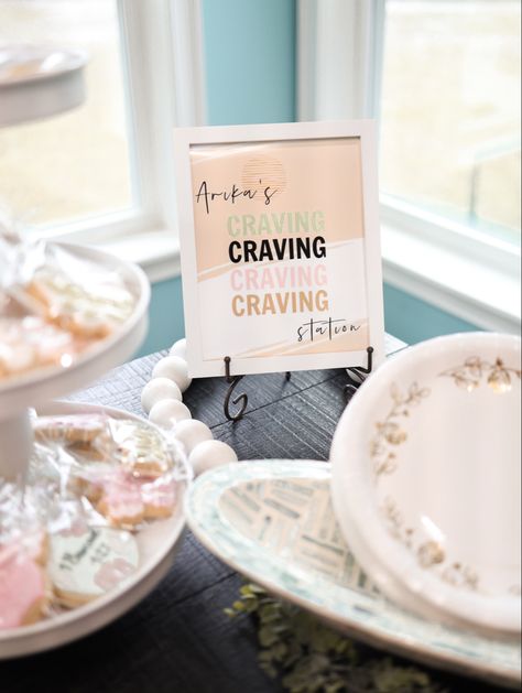 We had a table for all of Arika’s cravings during her pregnancy Baby Shower Cravings Table, Baby 2024, Pregnancy Cravings, Spring Baby Shower, Spring Baby, A Table, Card Holder, Place Card Holders, Baby Shower